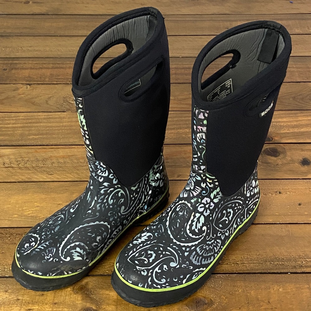 Bogs Classic Mid Tuscany Boots Kids 6 Women 8 Paisley Waterproof Insulated 52502